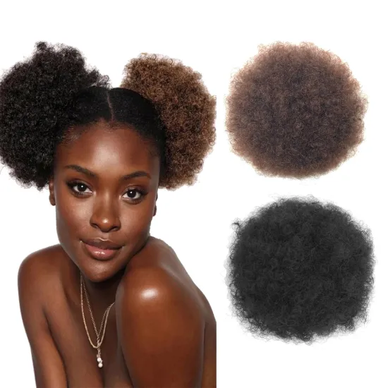 Short afro hair bun wholesale price afro puff ponytail synthetic chignon kinky curly ponytails extension