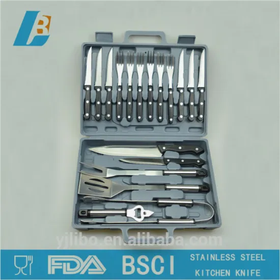 19-Piece Stainless Steel BBQ Tool Set with Storage Case/BBQ Accessory Fork/Knife/Tong/Spatula