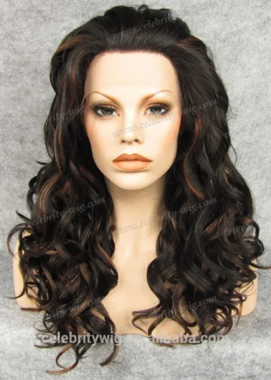 Fashion top quality synthetic long wavy synthetic ombre lace front wig