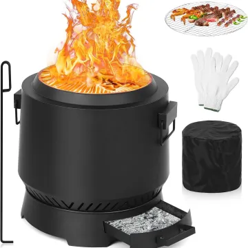 21′′ Smokeless Fire Pit for Outside Portable Bonfire Stove Wood Burning Portable Fire Pit Removable Ash Tray Poker