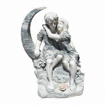 Hand Carved Boy and Girl Statue for Sale