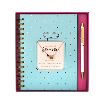 Notebook spiral dengan set hadiah pena dan kalung
