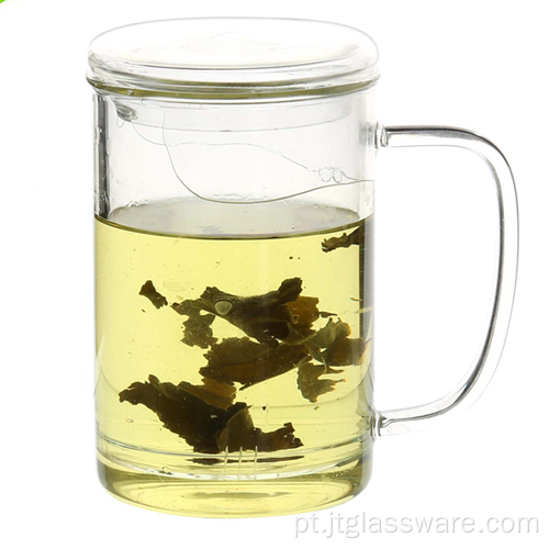 Copo de chá transparente reutilizável com filtro