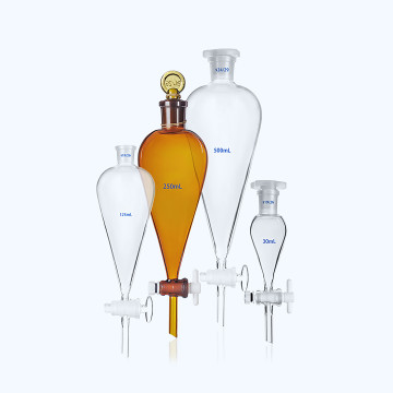 Customisierte Laborglas: Birnenförmige Schalttrichter mit PTFE -Stoppcock (30 ml, 125 ml, 250 ml, 500 ml)