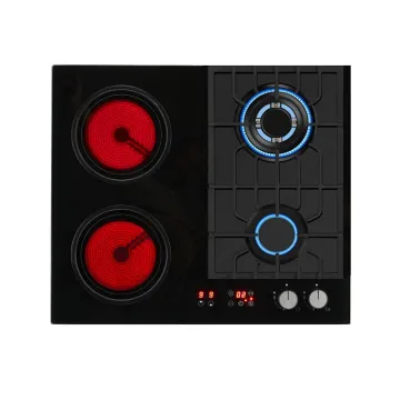 5-Burner Black Glass Built-in Hybrid Combination Hob with New Design Cooking Surface