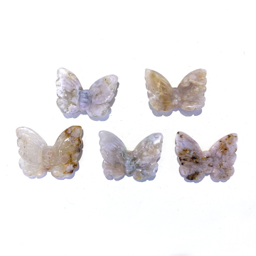 Natural Crystal Carved Butterfly Decoration Agate Sakura Flower Pendant