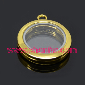 Gold plated round 30m size clear glass locket pendant for making fashion jewelry