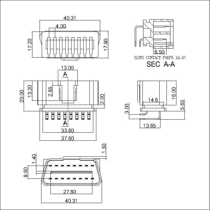 OBD-A-16-G0-A-F-X-PG002-B OBD 16P Male Angle Reverse 24V Type 14.6MM-Model