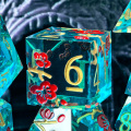 Flower Featured DND Razor Edged Dice, Flower Engraving DNDND 7 PCS D&D Dice Set for Dungeons and Dragon Tabletop Game