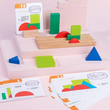 3D Logic Thinking Toy: Tangram Puzzle, Wooden Building Blocks for Space Head-Up Imagery and Shape Recognition