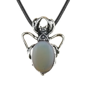 Opalite 13X18mm Cabs Antique Silver Alloy Spider Pendant Necklace 45cm Black Cord