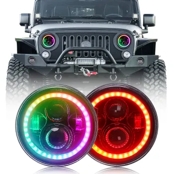 Custom Faros LED Headlights RGB Halo for Jeep Wrangler