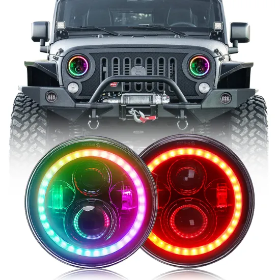 Custom Faros LED Headlights RGB Halo for Jeep Wrangler