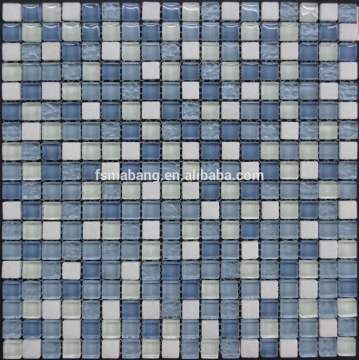 MB1605026 blue bumpy crystal glass mix white stone mosaic tile for low kitchen