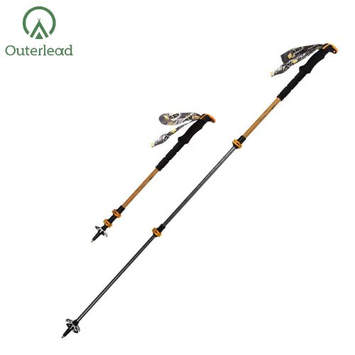 carbon fiber trekking poles Wood Aluminum Alloy Flip Lock Hiking Stick Supplier