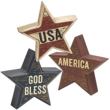 Wooden Distressed Patriotic Star Sitter Blocks