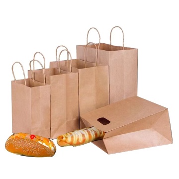 Custom your own logo take away carry out bag for restaurant fast food grade biodegradable takeaway kraft paper bag with handle