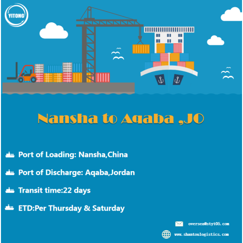 Servizio di spedizione marittima da Nansha ad Aqaba Jordan