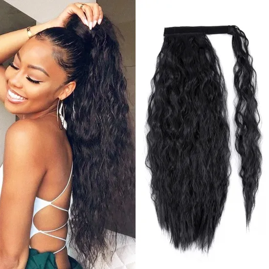 AliLeader 22 inch Synthetic Warp Around Clip In Hairpiece Magic Paste Afro Kinky Curly Heat Resistance Ponytail