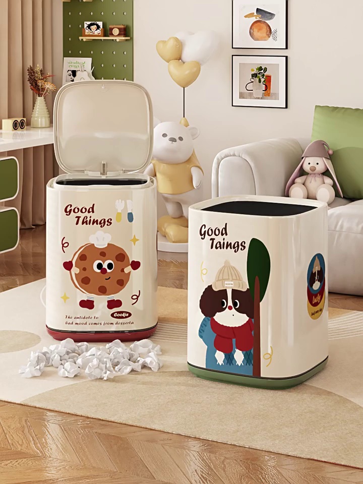Cute Plastic Trash Can with Lid for Home Office and Toilet