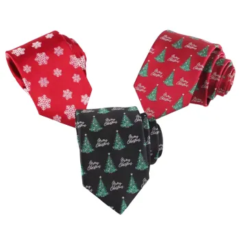 Red and Black Christmas Tree Neckties - Luxury Polyester Ties 7.5cm for Men's Parties and Gifts