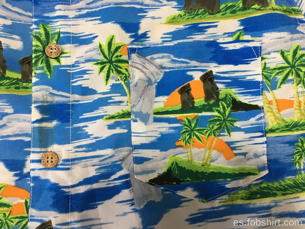 Camisa casual hawaiana con estampado de poliéster