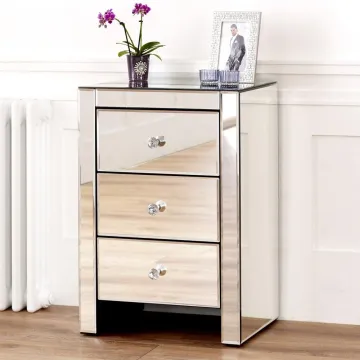 Livingroom Furniture Mirrored Glass Chest With Drawers