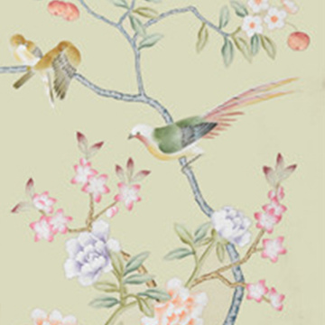 Bird Elegant beige hand-painted wallpaper