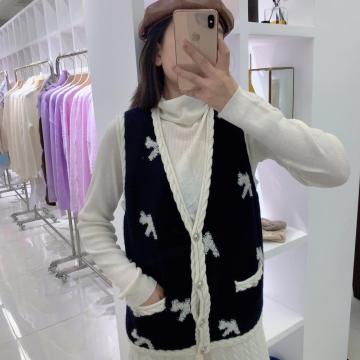 Gilet di lana con scollo a V gilet senza maniche in maglia giacca da esterno