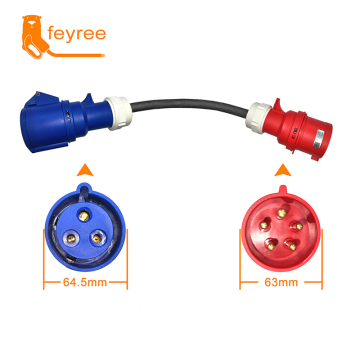 Feyree 7KW Single-phase 32A Socket to 3-phase 32A Plug Adapter for EV Charging Cable