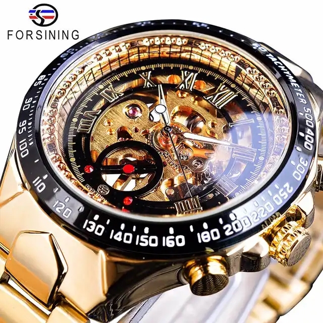 Relogio Forsining Skeleton Watch: Automatic Mens Wristwatch