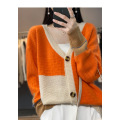 Korean Style Colorblock Checkered V-Neck Jacket