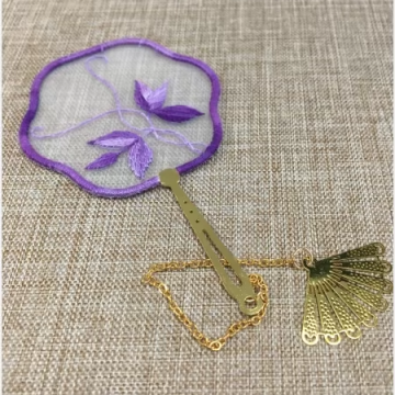 Chinese Style Purple Butterfly Love Flower Embroidered Circular Fan Bookmark