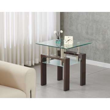 Mesa final moderna de vidrio con estantes de vidrio dual