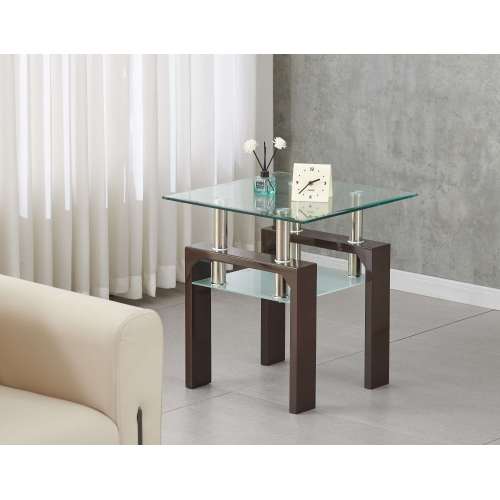 Mesa final moderna de vidrio con estantes de vidrio dual