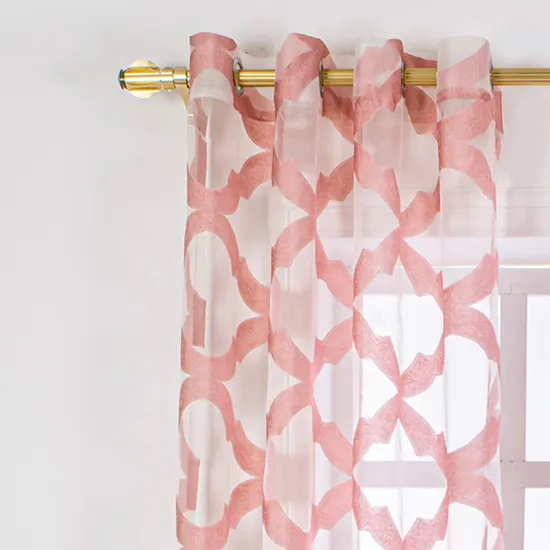 Modern European American Style Semi-Transparent Pink Voile Jacquard Sheer Curtains for Hotel Decoration