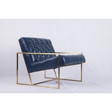 blauw lederen dunne frame fauteuil