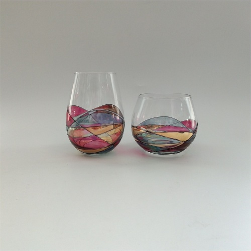 Hand blown multi-color glass drinking set