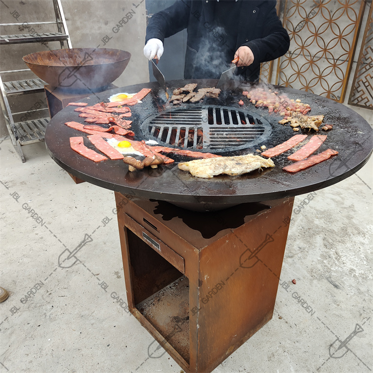 Fire pit table wood burning metal barbecue