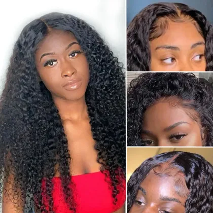 Glueless Kinky Curly U V Part Human Hair Wig - No Leave Out