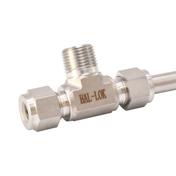 Stainless Steel Double Ferrule Parker-Type Compression Fittings - 1/4 Connector Branch Tee