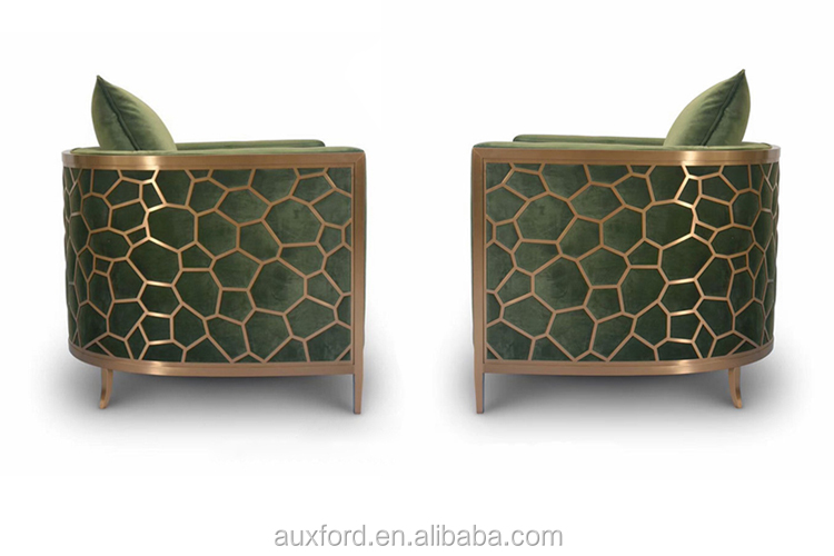 Design modern catifea albastră verde scaun unic, canapea din oțel inoxidabil placat auriu mobilier pentru cameră de zi