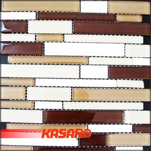 Glass Mix Stone Strip Mosaic Wall Tile (KSL-124087)