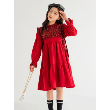 Spring, autumn and winter girls' floral vest two-piece corduroy dress