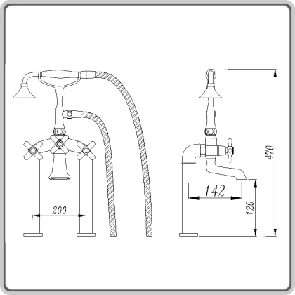 Golden Plated Brass Triangle Handle Deck Mount Tub Faucet with Telephone Hand Shower