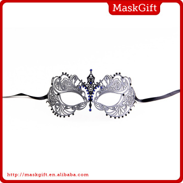 Laser cut colorful rhinestone decorative metal party mask MA001BK-BLBK
