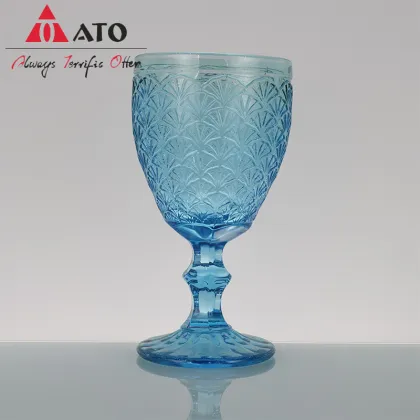 Embossed Design Goblet Vintage Colored Red Wine Glas