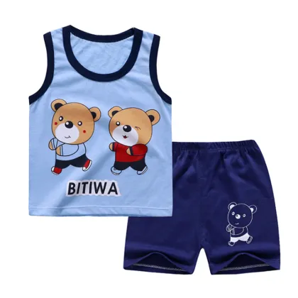 Summer Wholesale Cotton Sleeveless 2-Piece Baby Clothing Sets