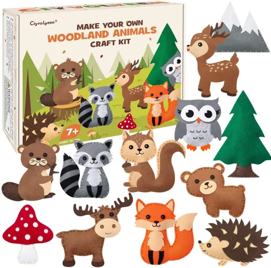 DIY Woodland Animal Craft Kit: Forest Creatures, Sewing Felt Plush Animals for Kids (Beginners)