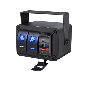 2 gang rocker interruttore con caricabatterie USB e voltmetro per camper